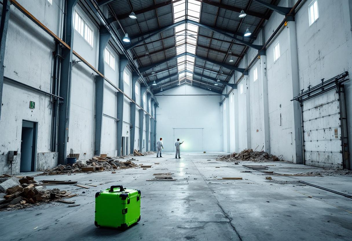 Surveyor inspecting a building ahead of demolition